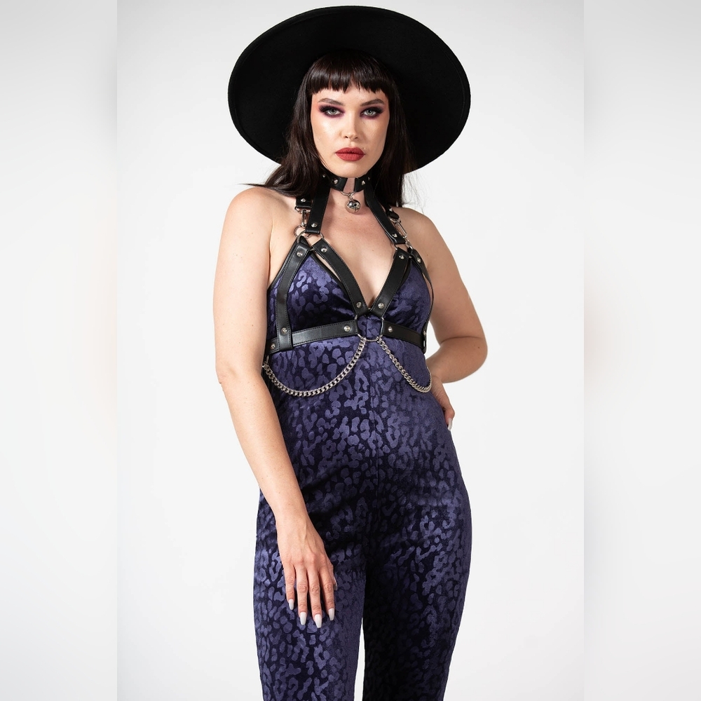 Killstar Huntress Purple Velvet Jumpsuit with Plunging Neckline - NWT … - Picture 2 of 6